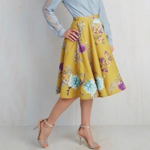 ModCloth yellow floral midi circle skirt